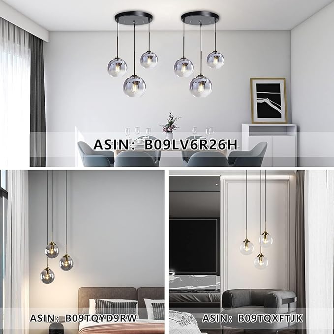 KCO Lighting Modern 3-Light Hanging Light Fixture Silver Gradient Glass Globe Pendant Ceiling Lighting with Adjustable Cord Mid Century Hanging Chandelier Light Fixture for Kitchen Island Bedroom…-Ruum Studio Home