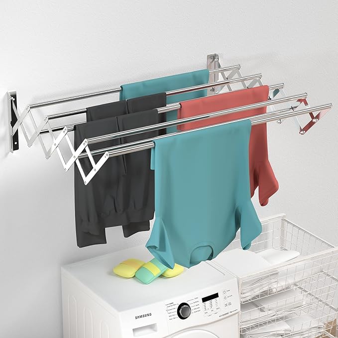 Guevara Wall Mounted Clothes Drying Rack,Stainless Steel Foldable Drying Rack for Laundry Room/Bathroom Tower，Easy to Install 31-inch Rod, 120 lbs Large Capacity- Indoor and Outdoor Use-Ruum Studio Home