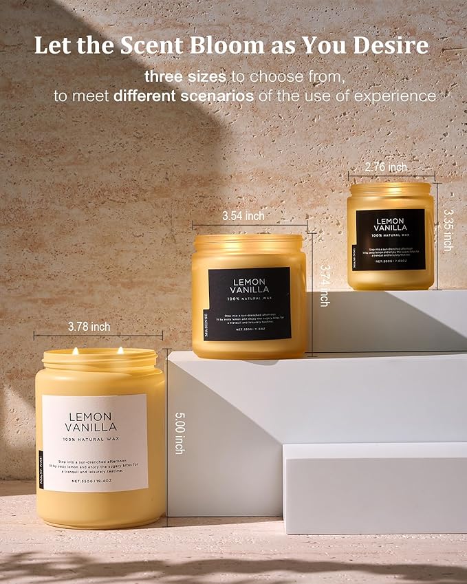 M&SENSE Candles Lemon Vanilla Scented, 19.4oz 110 Hours Long Lasting for Home 2 Wick Natural Soy Wax Non Toxic Candles in Glass Jar, Stress Relief Gifts for Women and Men-Ruum Studio Home