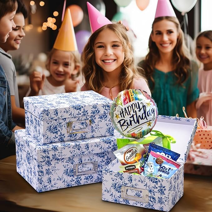 Briful Blue and white Porcelain Storage Boxes, Photos Storage Boxes with Lids 4 in 1 Set Water-proof Gift Boxes Sets Decorative Multiple Size Storage Bins for Clothes/Shoes/Office/Cosmetic/Books-Ruum Studio Home