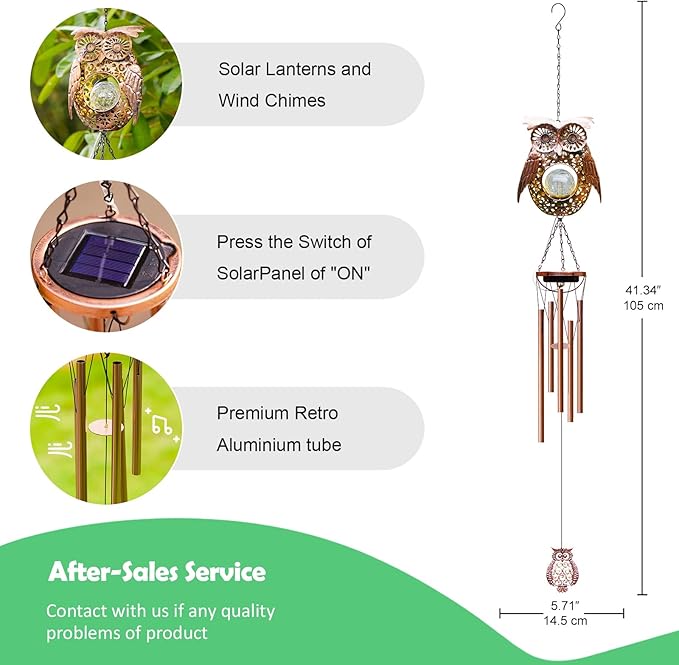 Wind Chimes Outdoor Indoor Decor: Birthday Gifts for Mom Grandma - Outside Lights for Garden Yard Patio Porch(Owl)-Ruum Studio Home
