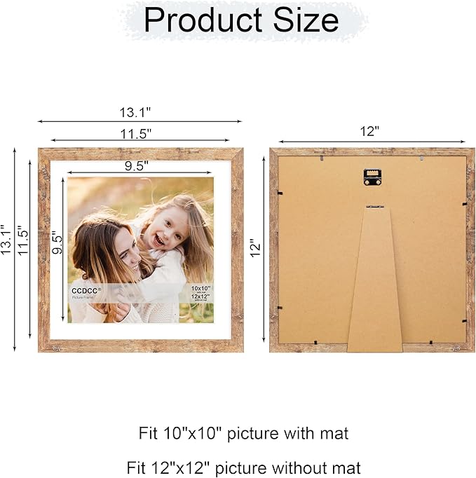12x12 Picture Frame Set of 4, 12 x 12 Wood Photo Frames with Mat for 10x10 or 30x30cm Diamond Painting Art, Wooden Frame with Real Glass Cover for Wall and Tabletop Display,Brown-Ruum Studio Home
