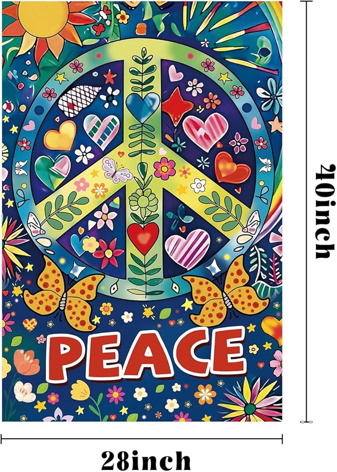 Peace Garden Flag Butterfly Flowers Art Garden Yard Flags Double Sided Colorful Farmhouse Holiday Decorative Yard Flag, Porch Outdoor Decoration Sign Banner (28X40INCH)-Ruum Studio Home