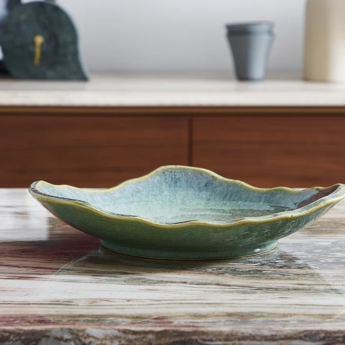 Ceramic Decorative Dish, 12'' Large Green Decorative Bowl, Versatile Centerpiece Decor, Key Bowl, Gift Decor Tray for Entryway Table Living Room Dining (12'' Dish)-Ruum Studio Home