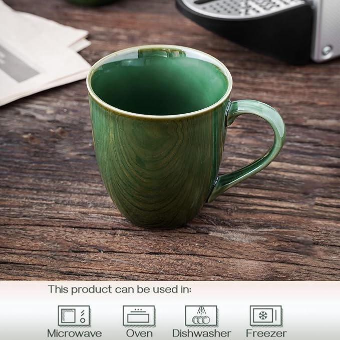 vicrays Coffee Mug Set, 12 Ounce, Set of 6, Ceramic Mug for Men, Women, Unique Glazed Mugs with Handle for Coffee, Tea, Milk, Cocoa, Cereal(Green)-Ruum Studio Home
