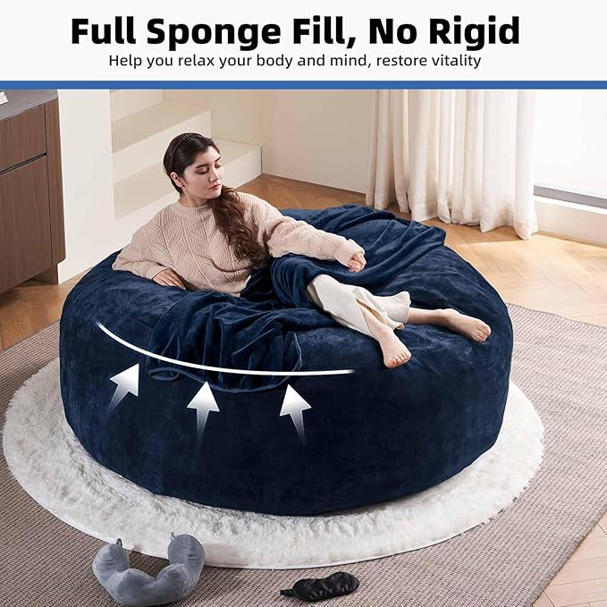 6FT,Oversized Bean Bag Chairs for Adults,Giant beanbag with Filler Included，Fluffy Memory Foam,Soft and Comfy Corduroy Fabric,Gaming Chairs Suitable for Living Room and Bedroom (Blue, 6 Foot)-Ruum Studio Home
