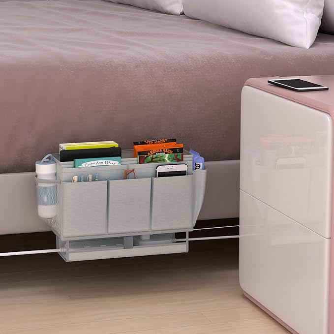 Bedside Caddy, Bed Organizer with 11 Pockets and Power Strip Holder, Versatile Bedside Storage Caddy for Home,Dorm,Bunk,Hospital,Crib Bed (2 Pack Grey)-Ruum Studio Home