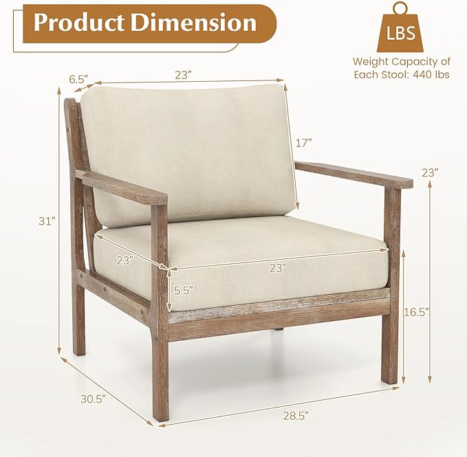 Giantex Mid Century Modern Accent Chair, Wooden Arm Chair w/Solid Wood Frame, Removable Seat Cushion & Pillow, Vintage Comfy Reading Chair for Living Room, Bedroom, Study-Ruum Studio Home
