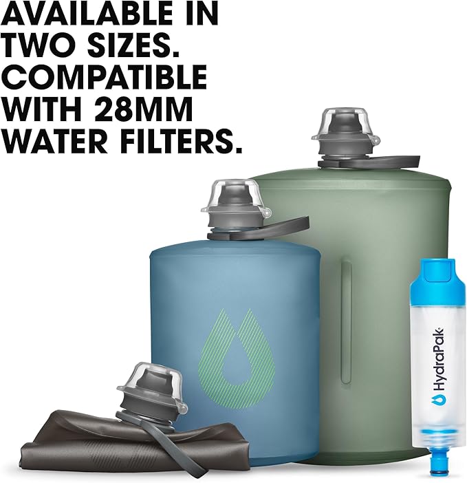 HydraPak Stow - Collapsible Backpacking Water Bottle (350ml, 500ml, 1L) - BPA Free, Ultra Light, Spill-Proof Twist Cap-Ruum Studio Home