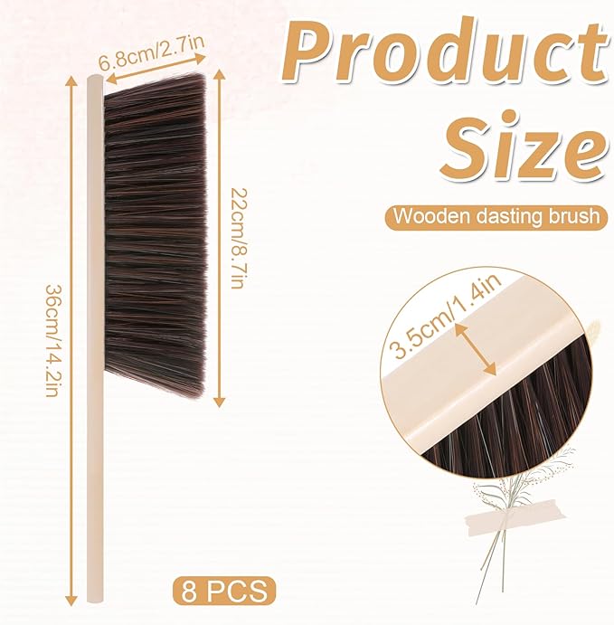 8 Pieces Woooden Dust Brush Hand Broom Bulk Bench Brush with Long Wood Handle Soft Bristle Whisk Broom for Counter Bed Sofa Bench Car Fireplace Clothes Household Cleaning-Ruum Studio Home