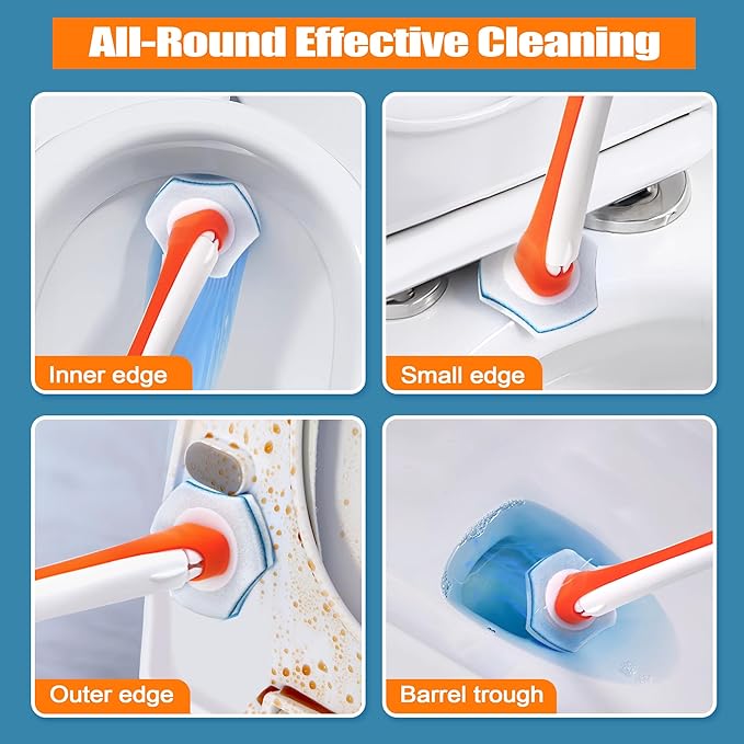 JEHONN Disposable Toilet Bowl Cleaner Wand with 40 Cleaner Refills, Wall Mounted Long Handle Compact Bathroom Scrub Brush Holder Set for Sink Bathtub Wash Basin Mop Pool (Orange)-Ruum Studio Home