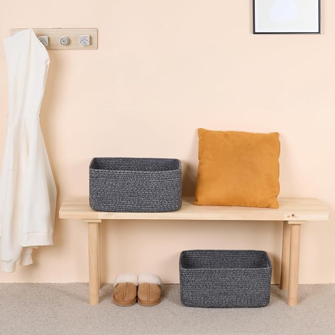 Large Storage Baskets for Shelves, Closet Organizers Bins for Clothes Blanket Towels, Baby Nursery, Toy Baskets Box, Woven Rope Baskets, 17 x 13 x 7.5”, 2 Packs Dark Gray-Ruum Studio Home