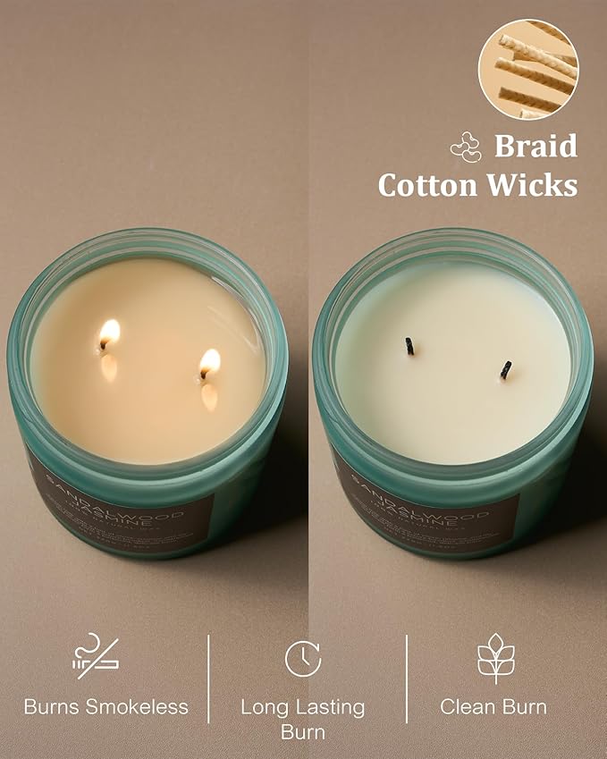 M&SENSE Sandalwood Jasmine Scented Candle, 11.6oz 70 Hours Burn Time Clean Non Toxic Natural Soy Wax Candle 2 Cotton Wick Home Decor for Mothers Day & Bathroom Bedroom-Ruum Studio Home