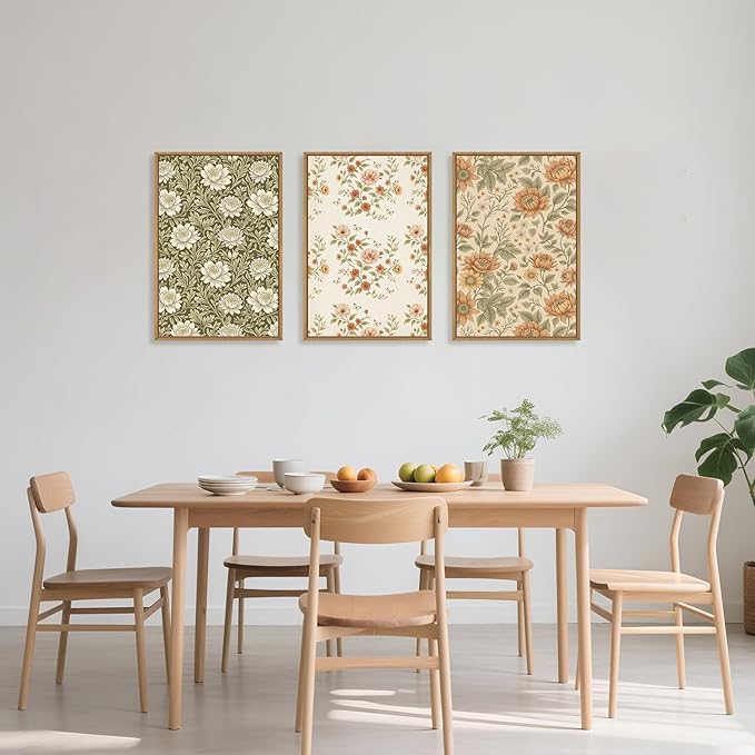 Celestdeco Vintage Pastoral Floral Framed Canvas Wall Art Set, Boho Colorful Flower Wall Decor, Peony Wildflower Wall Painting, Retro Botanical Art Prints for Living Room, Bedroom, Office - 24"X36"X3-Ruum Studio Home