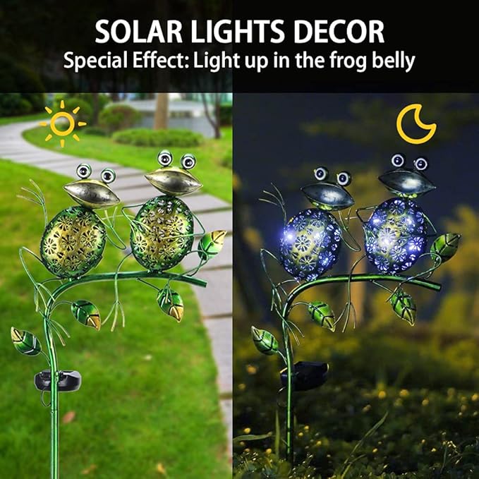 Afirst Solar Lights Outdoor Decorative Metal Sitting Frogs Hollow Out White LED Metal Waterproof Garden Stake Lights for Walkway Pathway Lawn Patio Yard Decorations-Ruum Studio Home