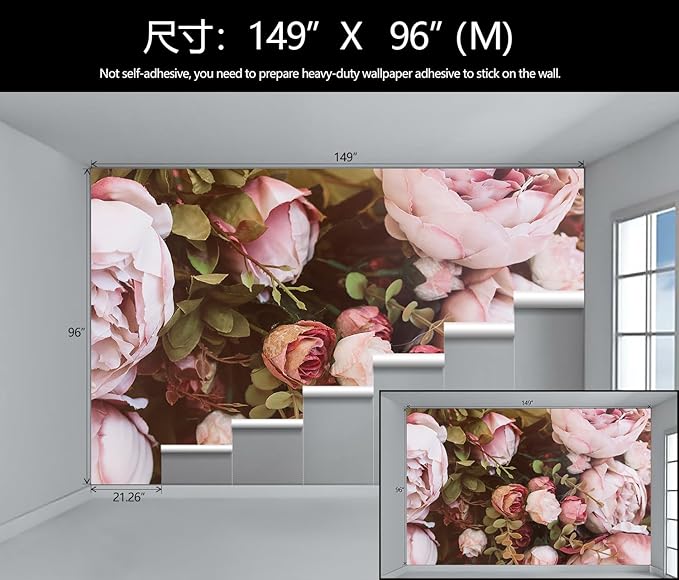 Large Peony Floral Wallpaper Girls Bedroom Pink Rose Flower Wall Mural (Not Peel and Stick)-Ruum Studio Home