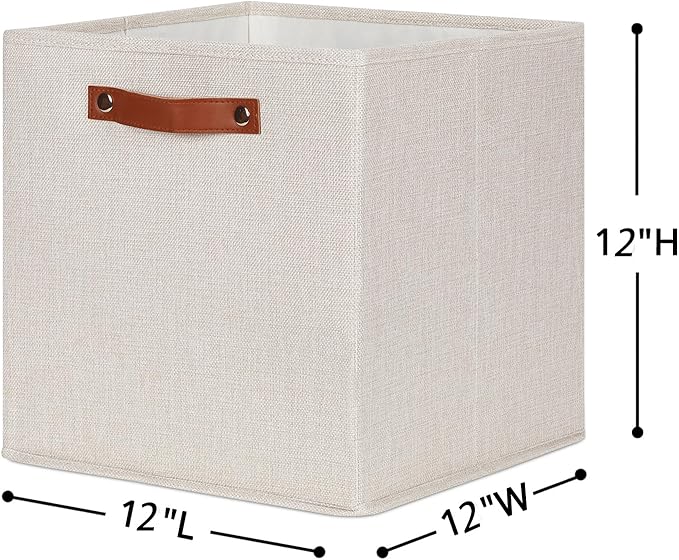 HNZIGE Fabric Storage Cubes Set of 4,12 x 12 Storage Baskets,Cloth Storage Bins for Organizing with Handles,Closet Baskets for Organizing Home Nursery(Gream)-Ruum Studio Home