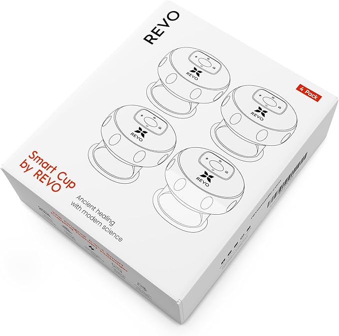 REVO The Original 4-in-1 Smart Cupping Therapy Massager, Red Light Therapy for Targeted Pain Relief, Knots, Aches, Muscle Soreness, Circulation & Tighter Skin, Portable Cupping Kit (Four Pack)-Ruum Studio Home