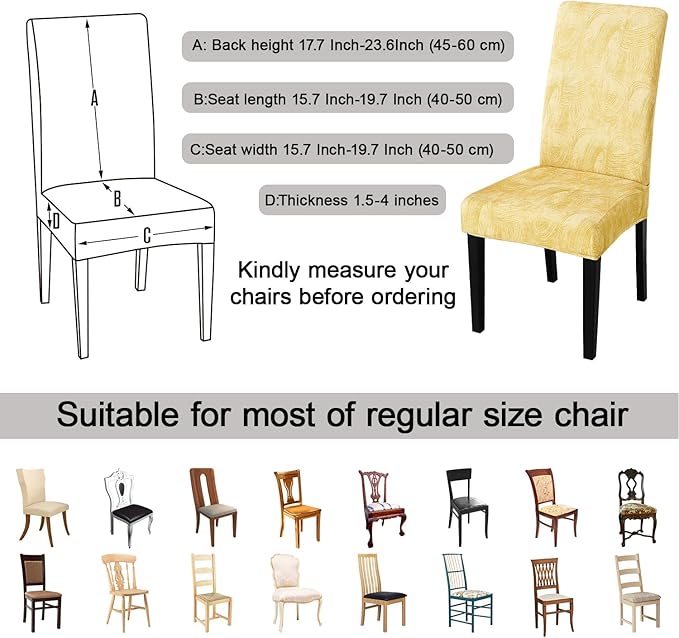 JQinHome Pattern Chair Covers for Dining Room Set of 6, High Stretch Removable Washable Parsons Chair Slipcover for Home Party Hotel Wedding Ceremony (Quicksand Beige,6PCS)-Ruum Studio Home