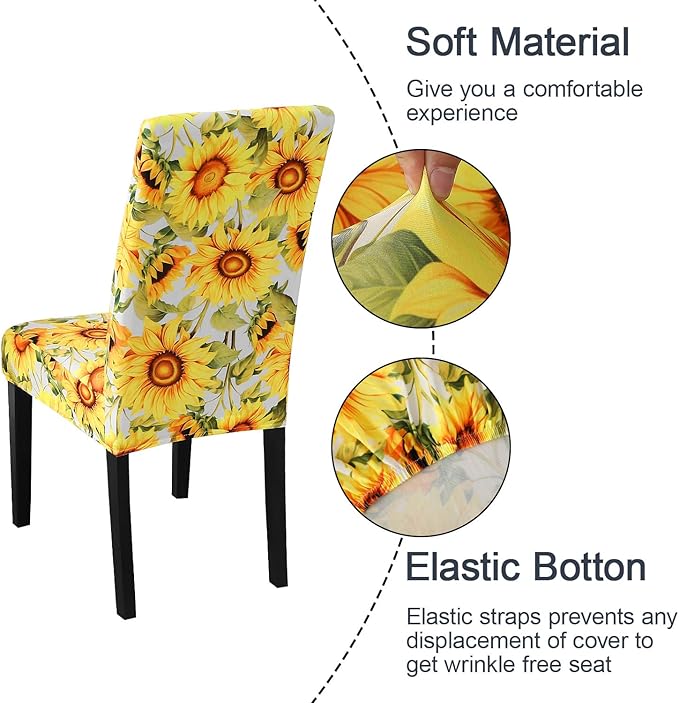 JQinHome Pattern Chair Covers for Dining Room Set of 6, High Stretch Removable Washable Parsons Chair Slipcover for Home Party Hotel Wedding Ceremony (Sunflower,6PCS)-Ruum Studio Home