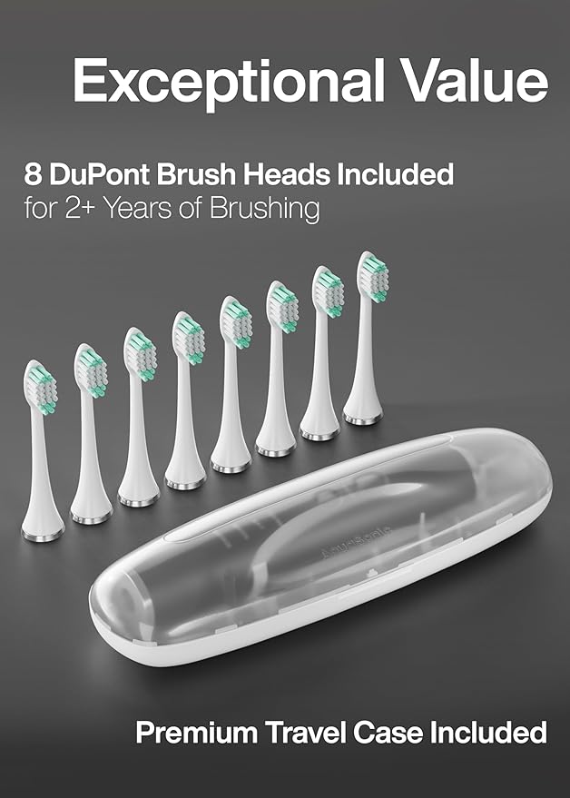 Aquasonic Vibe Series Ultra-Whitening Toothbrush – ADA Accepted Electric Toothbrush - 8 Brush Heads & Travel Case – 40,000 VPM Motor & Wireless Charging - 4 Modes w Smart Timer – Charcoal Metallic-Ruum Studio Home
