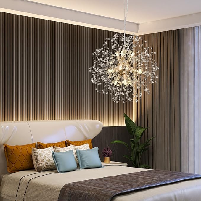 Modern Sputnik Chandeliers for Dining Room, Gold Dandelion Ceiling Hanging Lamp, Round Crystal Beaded Pendant Lights for Bedroom Living Room Farmhouse Kitchen Island (Gold 9Lights)-Ruum Studio Home