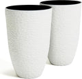 Worth Garden 2-Pack 21" H. White Tall Planters - 14'' Dia Resin Large Round Flower Pots for Outdoor Plants Trees - Imitation Stone Finish Plastic Indoor Front Porch 9 Gallon Decorative Container Patio-Ruum Studio Home