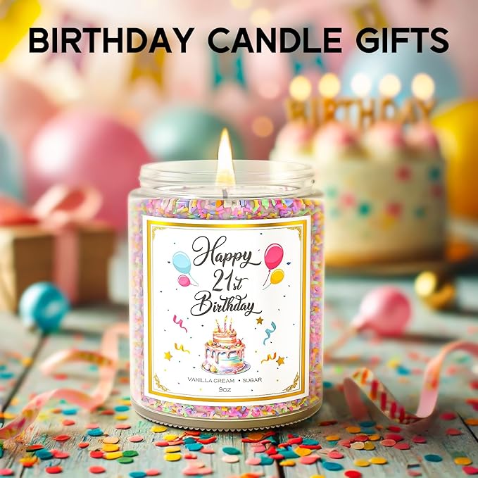 21st Birthday Candles Gifts for Women- 9 oz Happy Birthday Candle with Vanilla Birthday Cake Scent, Gifts for Women & Men, Friendship Ideas-Ruum Studio Home