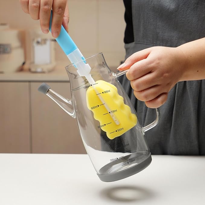 Large Glass Oil Dispenser Bottle for Kitchen Cooking Recipiente Para Aceite De Cocina Olive Oil Vinegar Dispenser Cruet Stainless Steel Lid No Drip Liquid Container (Champagne, 34oz /1000ml)-Ruum Studio Home