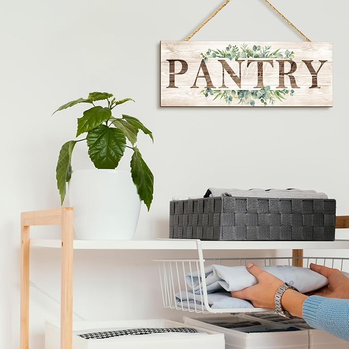 Pantry Sign Wall Decor, Pantry Wall Art with Plant Print, Rustic Farmhouse Wall Hanging Plaque Home Kitchen Decorative Pantry, 4.7 x 13.7 inches-Ruum Studio Home