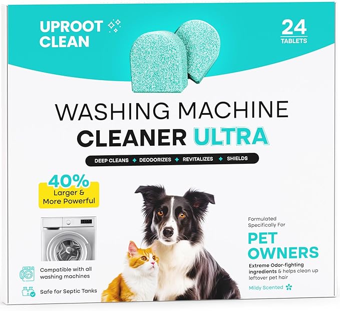 Uproot Clean Washing Machine Cleaner Tablets Ultra - 40% Stronger Formula: Designed for Pet Owners, Remove Residue, Grime & Odors, Compatible with HE, Top & Front Load, 24 Pack - 12 Month Supply-Ruum Studio Home