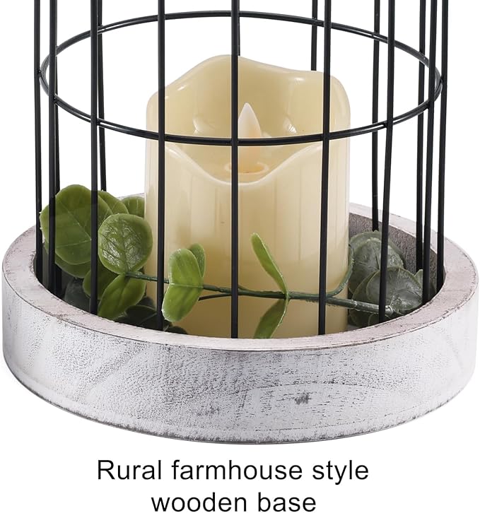 PHOSPHOR Rustic Farmhouse Decor Lantern Set of 2 Modern Farmhouse Decorative Indoor for Kitchen Fireplace Centerpiece Table Dinning Living Room-Ruum Studio Home