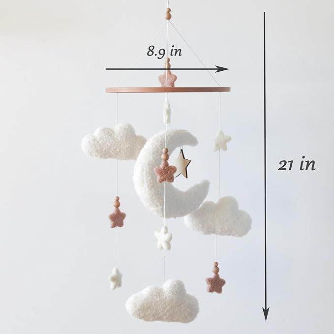Cloud Moon Crib Mobile Cloud Baby Mobile for Crib Neutral Boho Clouds and Stars Moon Mobile Boucle Mobile, coffee 3-Ruum Studio Home