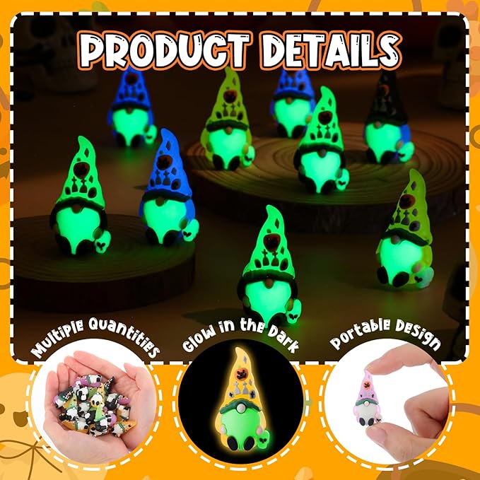 Wesiti 25 Pcs Luminous Halloween Mini Gnomes Figurines Bulk Glow in Dark Miniature Ornaments Hide and Seek Tiny Gnomes Figures Statue Halloween Party Favor Bag Fillers Garden Dollhouse Decor Gifts-Ruum Studio Home