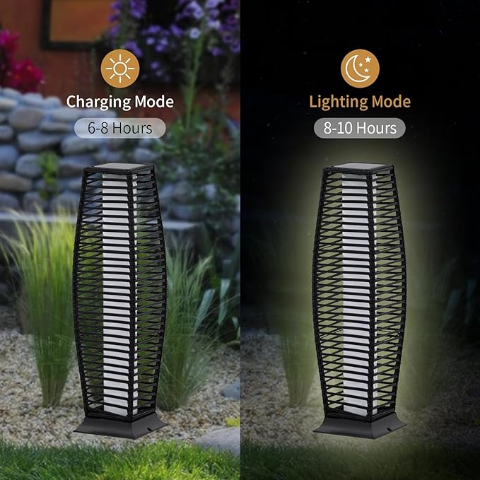2 Pieces Outdoor Floor Lamp Weather-Resistant Outdoor Wicker Light Solar Powered Lantern Deck Lights for Patio Yard Garden-Ruum Studio Home