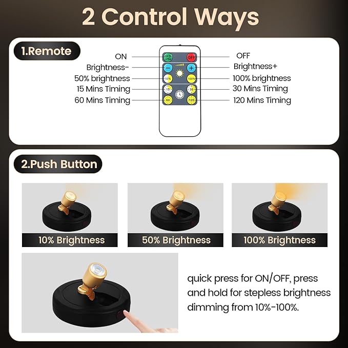 Rechargeable Spotlight, Battery Powered Picture Lights with Remote, Dimmable Plant Spot Light Indoor, Cordless Accent Lighting, LED Uplight for Tree Dartboard Decor Painting Artwork Photo-Ruum Studio Home