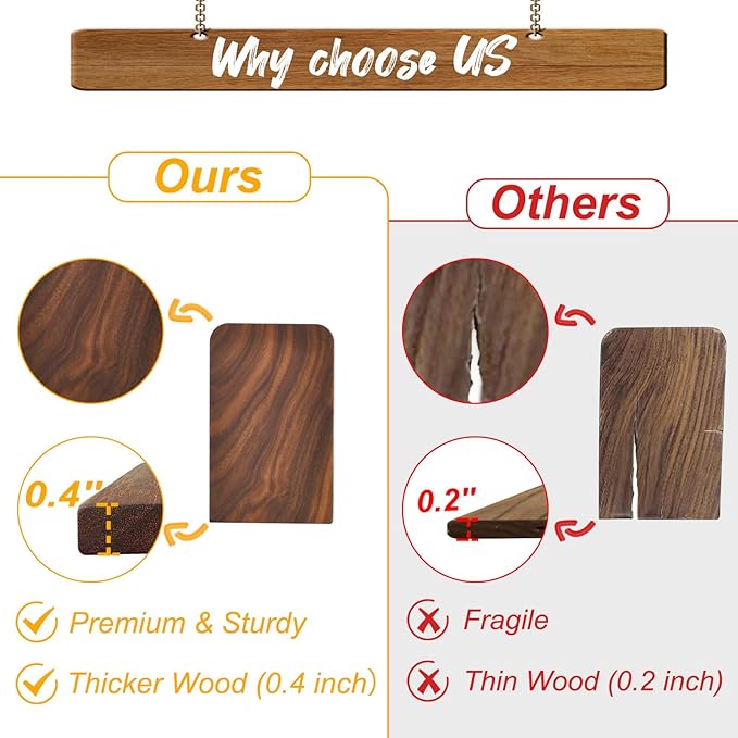 Book Ends, Black Walnut Wooden Bookends for Shelves - Heavy Duty Non-Slip Book Organizers, Upgraded Decorative Bookend Holders for Home, Kitchen, Office, Set of 2, Medium-Ruum Studio Home