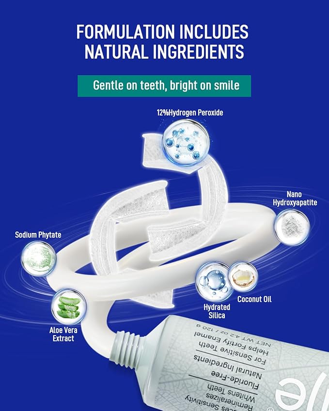 MySmile 7 Treatment Prefilled Teeth Whitening Trays 12% Hydrogen Peroxide and Fluoride Free Nano Hydroxyapatite Toothpaste Combo for Sensitive Teeth Relief, Enamel Repair and Teeth Remineralization-Ruum Studio Home