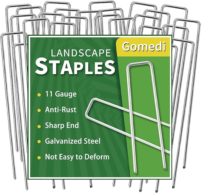 Landscape Staples 10 Inch 60 Pack, Garden Stakes Galvanized Garden Staples 11 Gauge, Plant Cover Stakes for Lawn Weed Barrier-Ruum Studio Home