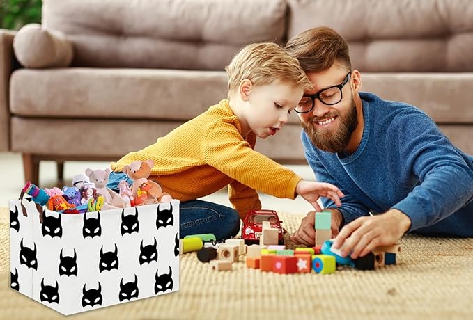 HIYAGON Batman Basket Kids Storage Basket Cute Basket Empty Toy Storage Bin Organizer Box Rectangular Room Decor for Home Books(Black bats)-Ruum Studio Home