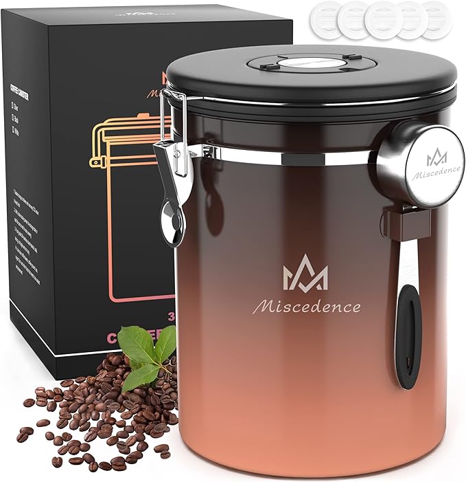 35OZ Coffee Canister for ground coffee with Date Tracker,copper color 304 Stainless Steel Kitchen Food Airtight storage container for Coffee Beans or Grounds, Tea, Sugar(35oz-Gradient)-Ruum Studio Home