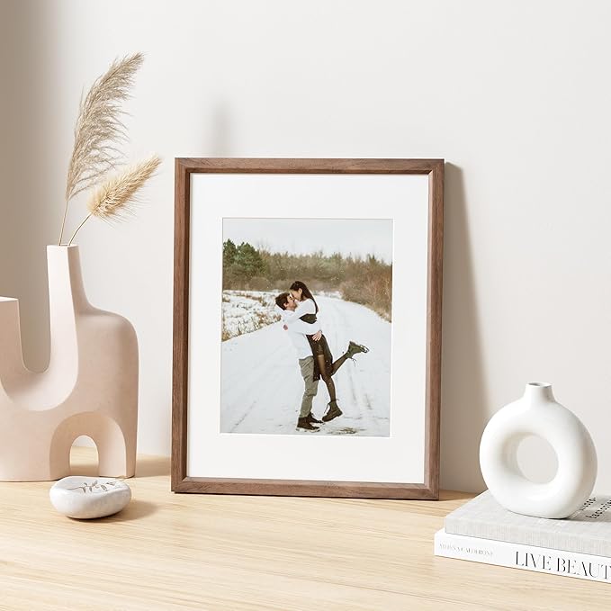 11x14 Picture Frame Natural Solid Walnut Photo Frames with 8x10 Removable Mat Wall Hanging Large Handcrafted Frame with HD Plexiglass Wall and Tabletop Display Large Poster Frame-Ruum Studio Home