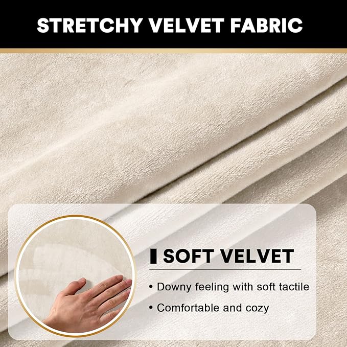 PrinceDeco Stretch Sofa Cushion Covers for Couches and Sofas,Soft Velvet Couch Seat Covers, Sofa Covers Washable, Seat Cushion Cover for 3 Couch Sofa Pet Friendly - Ivory, Each Width Up to 29.5"-Ruum Studio Home