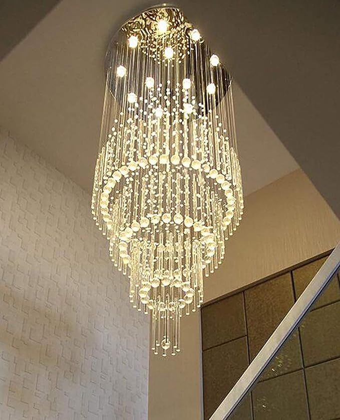 D32''X H100'' Large Crystal Chandelier Lighting, Modern LED Round Raindrop Flush Mount Ceiling Light Fixture for Hotel Staircase Hallway Modern Crystal Chandelier Suitable for Sloping Ceiling-Ruum Studio Home