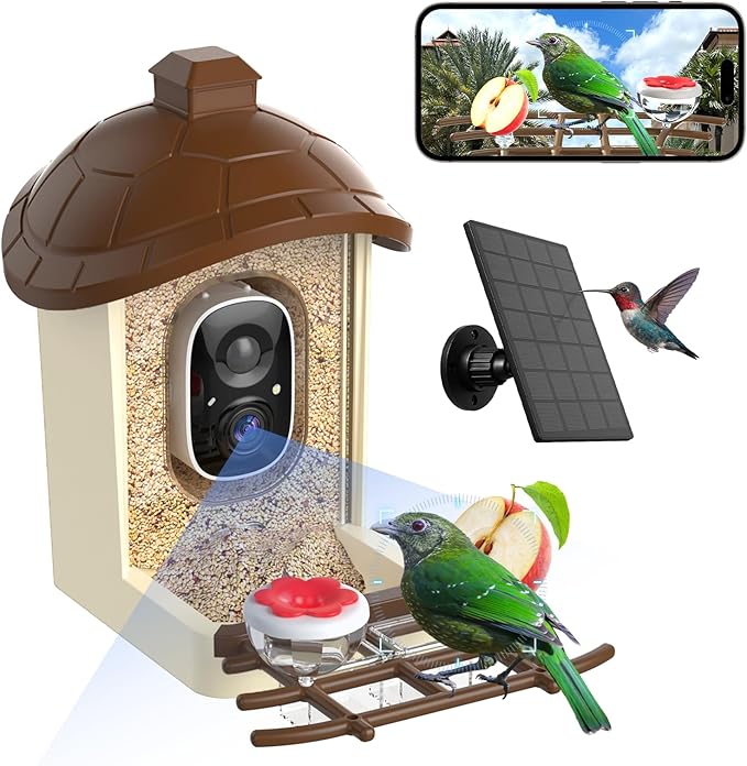 Bird Feeder with Camera, 2K HD Live Video, Smart Bird Cam Solar Powered with AI Birds Species Identification, Auto Capture Video, Instant Arrival Alerts, Best Gifts for Mom Dad-Ruum Studio Home