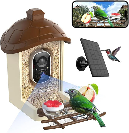 Bird Feeder with Camera, 2K HD Live Video, Smart Bird Cam Solar Powered with AI Birds Species Identification, Auto Capture Video, Instant Arrival Alerts, Best Gifts for Mom Dad-Ruum Studio Home