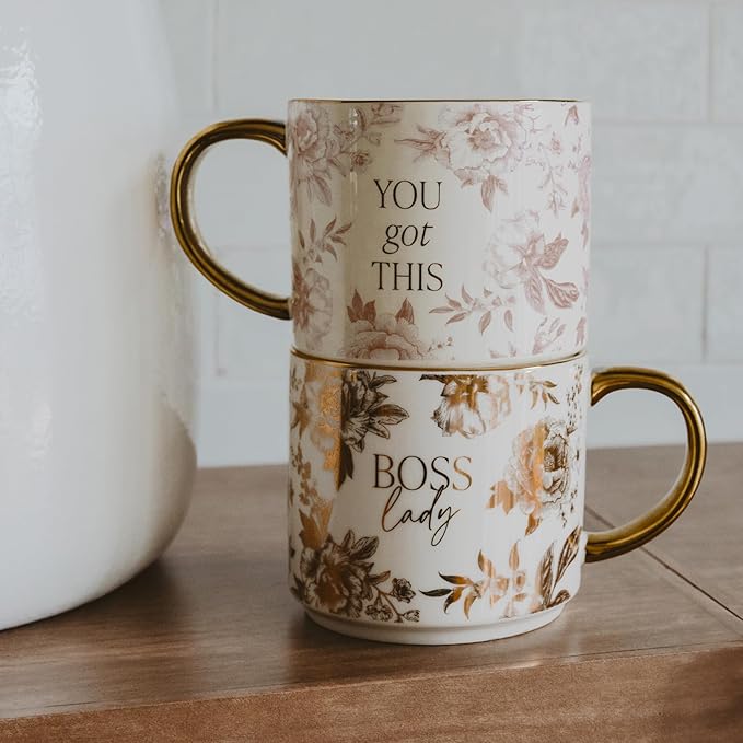 Sweet Water Decor Boss Lady Mug, 17 oz Cute Coffee Mug with Gold Handle for Women Bosses, Large Cup for Tea, Espresso & Hot Cocoa, Birthday Gift Idea for Coworkers, Friend, Mom, & Wife-Ruum Studio Home