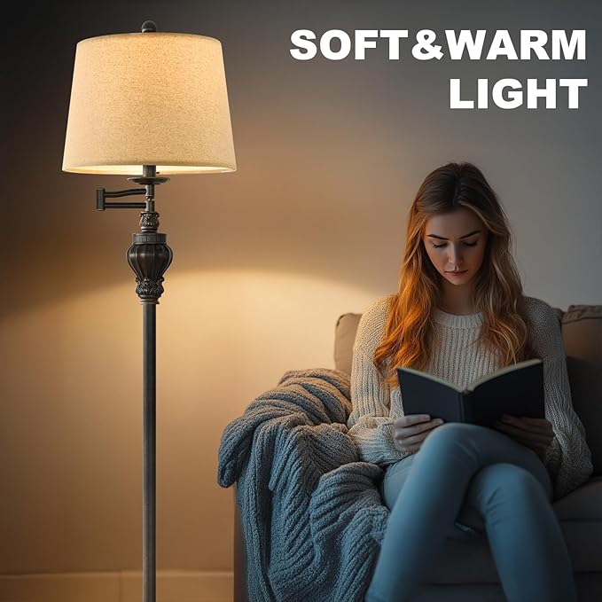 61" Vintage Floor Lamp with 350° Adjustable Swing Arm, Standing Lamp for Bedroom Living Room Bedside Nightstand Retro Farmhouse Mid Century Lamp Light Home Décor Office Gifts-Ruum Studio Home