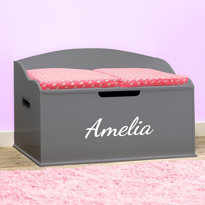 DIBSIES Personalized Creative Wonders Toy Box, Signature Series for Girls, 30 x 19.25 x 18 inches, Soft-Close Lid (Dovetail Grey)-Ruum Studio Home