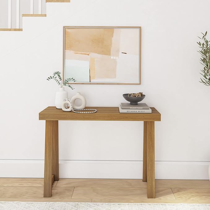 Plank+Beam Solid Wood Console Table, 46.25 Inch, Sofa Table, Narrow Entryway Table for Hallway, Behind The Couch, Living Room, Foyer, Easy Assembly, Pecan-Ruum Studio Home